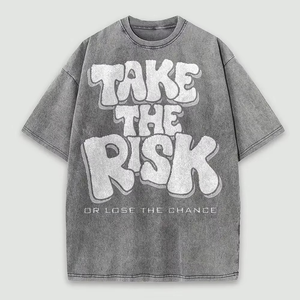 Camiseta Extra Grande para Hombre Take The Risk, Manga Corta, Cuello Redondo, Informal, 100% Algodón Jersey, Lavado, con Estampado de Letras en la Parte Delantera - Product Image 2
