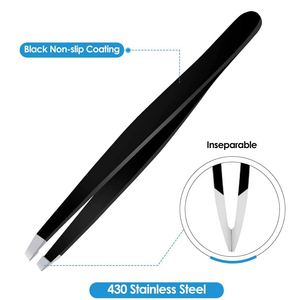 Juego de Pinzas para Cejas Negras con Punta Inclinada, Estuche de Cuero PU, Kit de Depilación, Herramienta de Belleza, Pinza para Depilar - Product Image 4