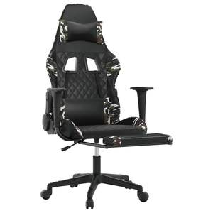 Silla de Juego de Piel Sintética Negra y Camuflaje con Asiento de Espuma y Madera Contrachapada Metálica, Duradera y Elegante para Gamers - Product Image 6