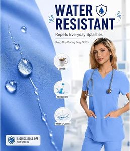 Ensemble de blouses médicales bleu clair pour femmes, manches courtes, col en V, coton et polyester tricoté, uniforme d'hôpital pour les professionnels de la santé - Product Image 6