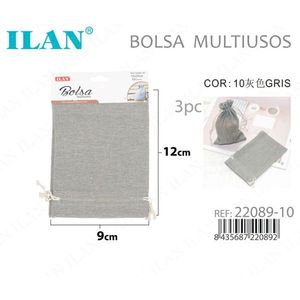 Borsa in tessuto Ilan 9x12 cm 3 pezzi Grigio Borsa portaoggetti multiuso - Product Image 1