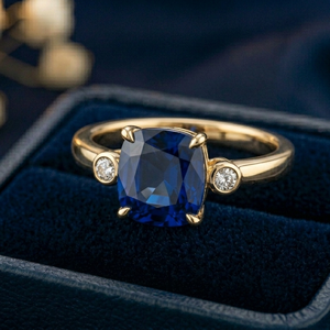 Custom Blue Zircon Gold Plated Fine <b>Ring</b> Cushion Cut Gemstone Band for Wedding Party Gift - Product Image 4
