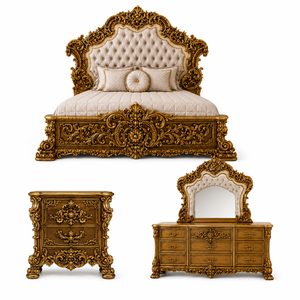 Royal Aurelia Palace Bedroom Collection Imperial <b>Crown</b> Baroque Bedroom Set <b>King</b> Size Bed with Side Table and Dresser USA - Product Image 6