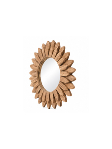 Modern Minimalist Round Solid Teak <b>Wooden</b> Decorative Wall <b>Mirror</b> with Sunburst Design <b>Framed</b> Edge Eco-Friendly Handmade Interior - Product Image 2