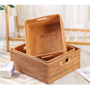 Vietnamese Natural Rattan Eco-Friendly Multifunction Storage <b>Baskets</b> Set Oval Shape <b>Stackable</b> with Handle for Sundries Neatening - Product Image 6