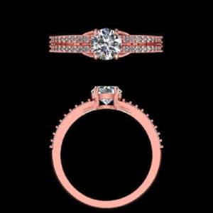 14k Rose Gold Lab Grown Diamond Double Row Engagement <b>Ring</b> Round Solitaire Pave <b>Split</b> Shank Wedding Band Fine Jewelry for Women - Product Image 2