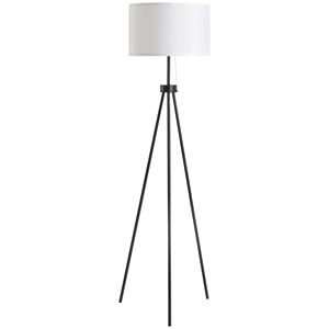 Lampada da Terra Moderna di Lusso Nera con Paralume in Tessuto Bianco, Lampada LED Postmoderna con Treppiede in Acciaio da 151 cm per Soggiorno - Product Image 1
