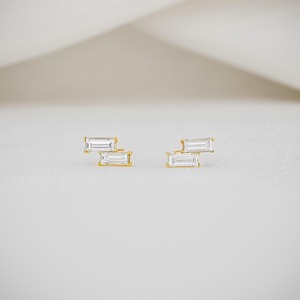 Minimalist 14K Gold Baguette Diamond Stud <b>Earrings</b>, Lab Created Diamond <b>Earrings</b> for Women, Everyday Fine Jewelry Style - Product Image 1