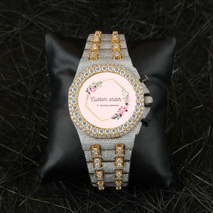 Reloj de Lujo para Hombre, Estilo Hip Hop, Completamente Adornado con Piedras, Automático, Analógico, de Acero Inoxidable, Chapado en Oro de Dos Tonos, con Moissanita - Product Image 1