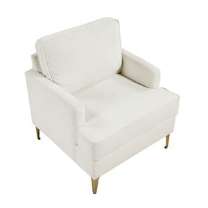 Poltrona Moderna Comfort in Ciniglia Beige con Gambe in Metallo Dorato e Base in Compensato Resistente per Arredamento Soggiorno - Product Image 4