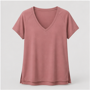 Camiseta de Mujer Color Rosa Polvoriento con Cuello en V, Manga Corta Raglán y Corte Holgado WTS-0141 - Product Image 1