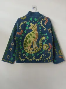 Veste vintage en velours Suzani réversible, tissée, 100% coton, col montant, brodée à la main, style bohème, motif floral - Product Image 2