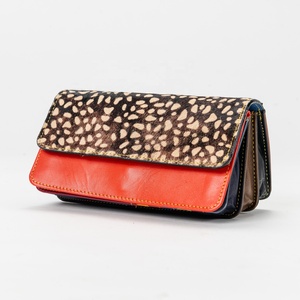 Portefeuille en cuir de vachette véritable de grande capacité, décontracté et élégant, couleur marron, avec fermeture éclair, imperméable, porte-cartes, design patchwork - Product Image 1