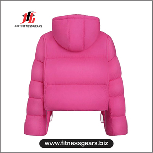 Doudoune courte matelassée en duvet d'oie rose pour femme, à manches longues et capuche, style décontracté avec nœud chinois, collection hiver Y2K - Product Image 2