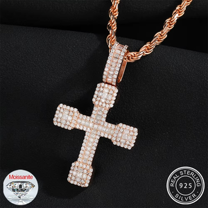 Pendentif Hip Hop Croix en Moissanite Ronde Brillante Effet Glace, Bijou Personnalisable en Argent Sterling 925 pour Femme - Product Image 2