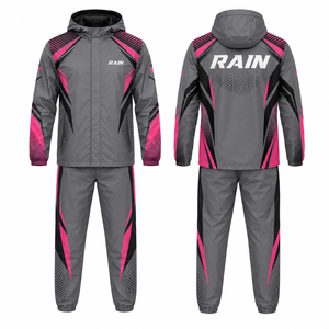 RAIN Men's Hooded <b>Waterproof</b> Sporty PU Track Suit Gray <b>Pink</b> Black Color Blocking Geometric Print Zipper Closure Summer Wear - Product Image 1