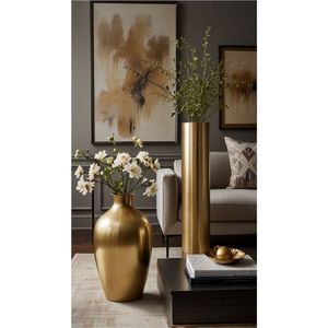 Vase à fleurs en métal cannelé argenté de luxe, pot floral sur piédestal à bord festonné élégant, urne moderne, centre de table pour mariage et décoration intérieure - Product Image 4