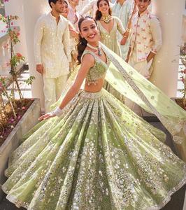 Women Ethnic Butterfly Net Lehenga Set with Foil Mirror <b>Sequins</b> Embroidery Heavy <b>Flare</b> Lehenga Unstitched Blouse - Product Image 6