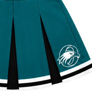 Uniforme de cheerleading bleu sarcelle foncé, noir et blanc, avec haut court sans manches à col en V et jupe plissée, pour spectacle de danse et équipe de cheerleading - Product Image 4