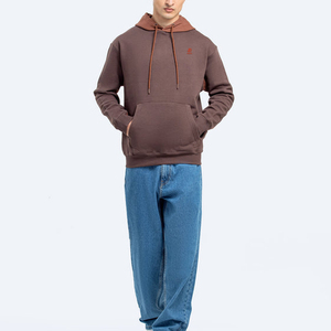 Sweat-shirt à capuche marron pour homme, coupe classique, en coton French Terry, décontracté, avec poche kangourou et logo sur le devant - Product Image 1