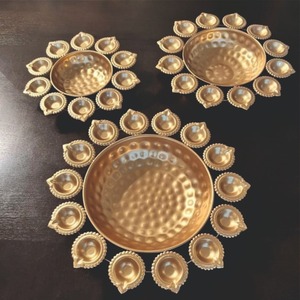 Antique Gold Metal Lotus Urli Bowl for <b>Floating</b> Flowers and Tea Light <b>Candles</b> Religious Festive Home Decoration Centerpiece Diya - Product Image 6