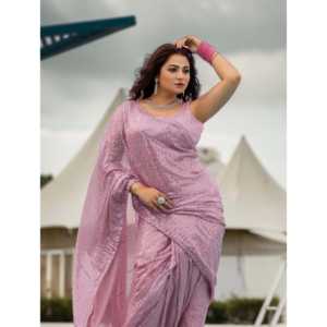 ชุดส่าหรีงานปาร์ตี้ FB Designer Sequence สีชมพู ไซส์ M สำหรับโอกาสเข้าชมคลับ - Product Image 4