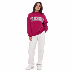 เสื้อสเวตเชิ้ตคอเต่าสีเทาอ่อน Raspberry Trackstar สำหรับผู้หญิง พร้อมตัวอักษรแบบ Varsity  โลโก้สั่งทำได้ รับผลิตแบบ OEM แบรนด์ส่วนตัว ขายส่ง เสื้อพูลโอเวอร์ - Product Image 1