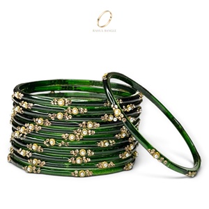 Brazaletes de Cristal Verde con Baño de Oro Estilo Kashmiri, Ideales para Bodas, Colecciones de Joyería de Moda, Venta al Por Mayor - Product Image 2
