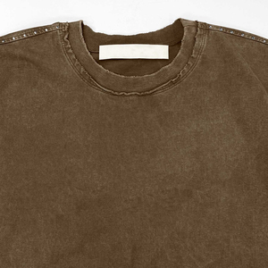Men's Brown 100% Cotton T-Shirt Short Sleeve Regular Fit <b>Turtleneck</b> Rhinestone Trim Casual Hip Hop Cartoon Print Front Logo - Product Image 4