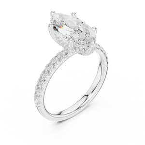 Anillo unisex de oro macizo de dieciocho quilates con diamante talla marquesa de dos quilates, piedra cultivada en laboratorio con halo oculto, anillo de compromiso fino. - Product Image 6