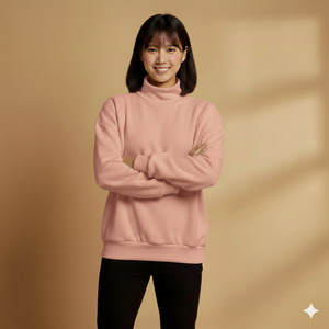 Women's Oversized Mockneck Casual Pullover <b>Top</b> Soft Feel <b>Long</b> <b>Sleeve</b> Fashion Piece for Daily Wear Collection - Product Image 4