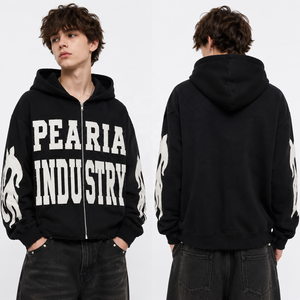 Sweat à capuche zippé noir déchiré pour homme, respirant, séchage rapide, 100 % coton, tissu jersey épais, streetwear, veste d'hiver - Product Image 5