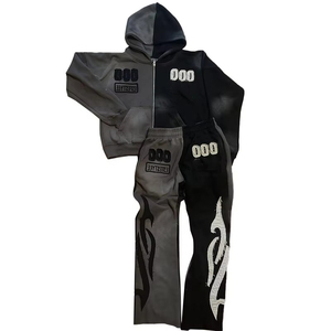 ชุดวอร์มผู้ชายแบบสั่งทำพิเศษ OEM ODM เสื้อฮู้ดซิป กางเกงจ็อกเกอร์ ทูโทน สตรีทแวร์ ปักลาย ปะติดปะต่อ ขายส่ง - Product Image 1