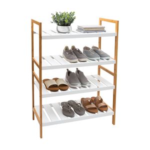 Étagère à chaussures empilable Sonora Bamboo à 4 niveaux pour 12 paires, blanc - Product Image 1