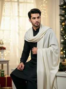 Men's Cashmere Sherwani With Cream <b>Shawl</b> Traditional Indian Pakistani <b>Wedding</b> Attire Floor-Length Regular Fit Winter Wear - Product Image 5