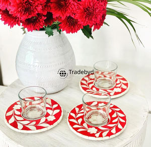 Ensemble de sous-verres élégants faits à la main avec incrustations en os, qualité supérieure et couleurs personnalisées - Décoration de table basse de luxe par Tradebyd - Product Image 5