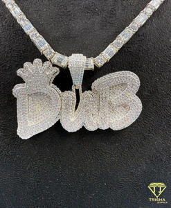 Custom "DUB" Crown Letter Necklace <b>Iced</b> <b>Out</b> Moissanite Diamond Hip Hop Bling Tennis <b>Chain</b> Jewelry Gift - Product Image 4
