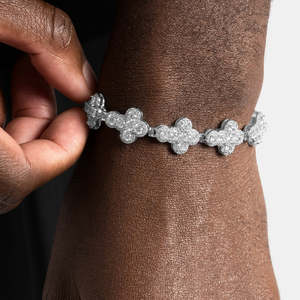925 Sterling <b>Silver</b> Clover Moissanite Bracelet VVS D Color Diamond Flower Link Tennis Bracelet <b>for</b> <b>Men</b> Women - Product Image 2