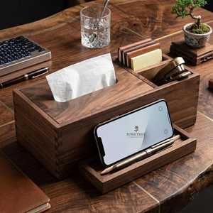 Porte-serviettes en bois de luxe avec plaque nominative en laiton, support à mouchoirs rustique en chêne foncé, organisateur de papier décoratif en bois pour hôtel - Product Image 6