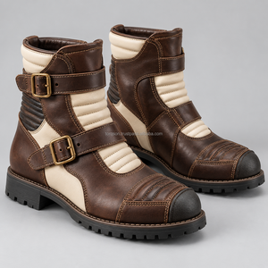 Bottes de moto en cuir imperméables pour hommes, antidérapantes, chaussures de protection renforcées, chaussures décontractées - Product Image 3