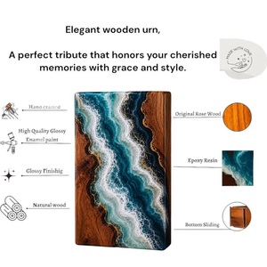 Handmade American Style Wooden Ocean Resin Eco-Friendly Durable Urn <b>Box</b> Artistic Wave <b>Memorial</b> Keepsake 200-220 Cubic Inch - Product Image 1