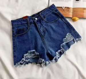Shorts de Mezclilla Desgastados de Cintura Alta para Mujer, Shorts Casuales de Verano, Azul Claro, de Algodón, Transpirables, Corte Regular - Product Image 3
