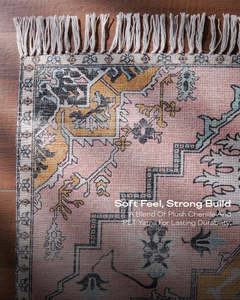 Alfombra Oriental India de Poliéster de Pelo Medio, Fabricada a Máquina por Mittal Textile, con Patrón Abstracto, Flecos, Antideslizante, Apta para Mascotas - Product Image 3