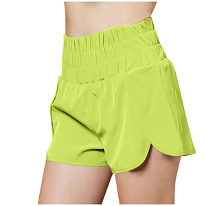 Shorts de sport pour femmes, taille haute, jaune fluo, séchage rapide, pour la course et l'entraînement en extérieur - Product Image 4