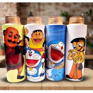 Bouteille d'eau portable en acier inoxydable avec couvercle en cuivre, motif girafe et éléphant de dessin animé mignon - Product Image 2
