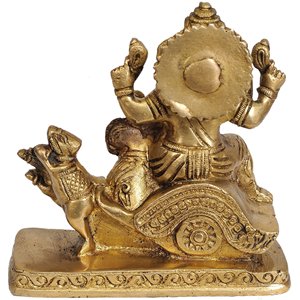 Idole de Ganesha de 4 pouces faite à la main sur chariot de souris en sculpture en laiton de l'Inde pour les cadeaux - Product Image 2