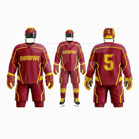 Seragam Jersey Set Olahraga Luar Ruangan untuk Pria Dewasa, Bahan Polyester 100% Bernapas, Cetak Logo Custom, untuk Latihan Hoki Es