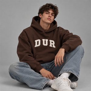 Brown Letter Print Zipper-Up <b>Hoodie</b> <b>Men</b> Regular Fit 100% Cotton Eco-Friendly <b>Lined</b> with Kangaroo Pocket Streetwear - Product Image 5