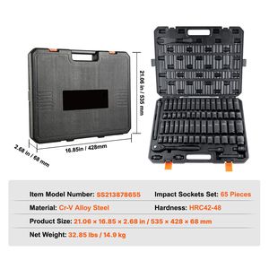 Set di Chiavi a Bussola a Impatto da 1/2 Pollice, 65 Pezzi, per Riparazione Auto, Misure SAE e Metriche, in Acciaio CrV, Misure da 19mm a 32mm - Product Image 4