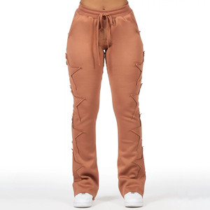 กางเกงวอร์มขายดีสำหรับผู้หญิง แต่งลายปักแบบดิสเทรส พิมพ์ลาย 100% ผ้าฝ้าย สไตล์ฮิปฮอป - Product Image 1